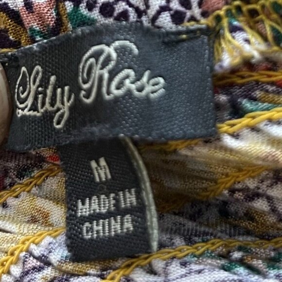 Lily Rose Baby Doll Dress Womens Medium Yellow Red Sleeveless Off Shoulder - Picture 8 of 10